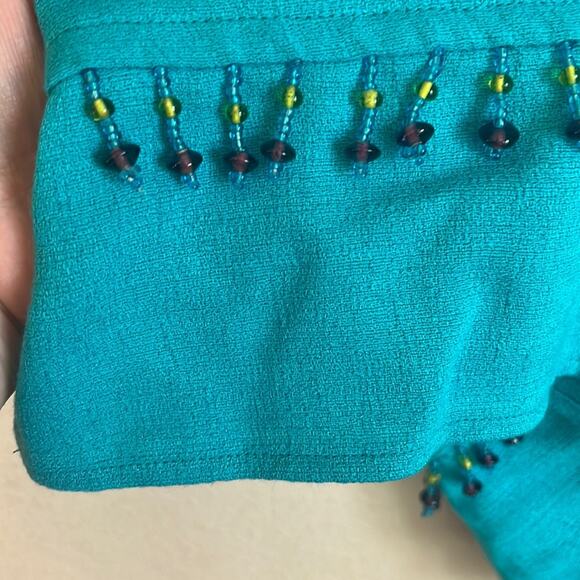 Women's Teal Boxy Top Size 16 Lightweight Beaded Embellished Coastal Beachy - Picture 5 of 8